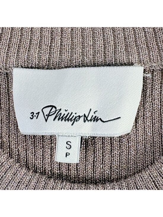 3.1 Phillip Lim Metallic Rib Knit Sweater Size S Cream Side Tie Waist Crew Neck - Picture 6 of 12
